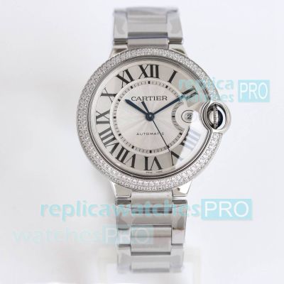 TW Factory Copy Cartier Ballon Bleu 40 Double-row Diamond Silver Steel Watch 
